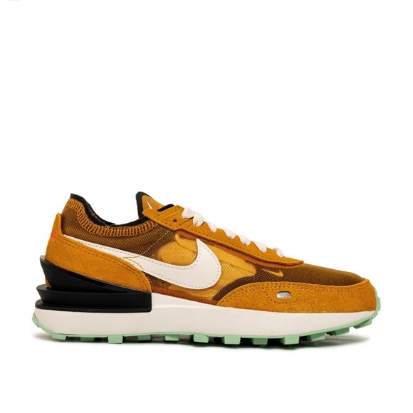 NIKE WOMEN WAFFLE ONE (GOLD SUEDE / PHANTOM-BLACK-ENAMEL GREEN) - Picture 1 of 1